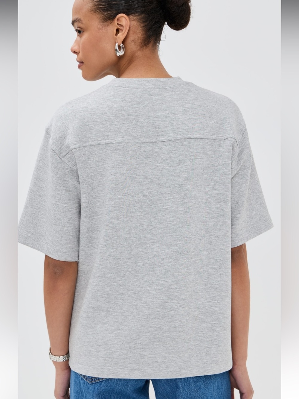 Le Bop Heather Gray Caroline Short Sleeve Heavyweight Oversized Comfy Shirt Sz M - Picture 2 of 8